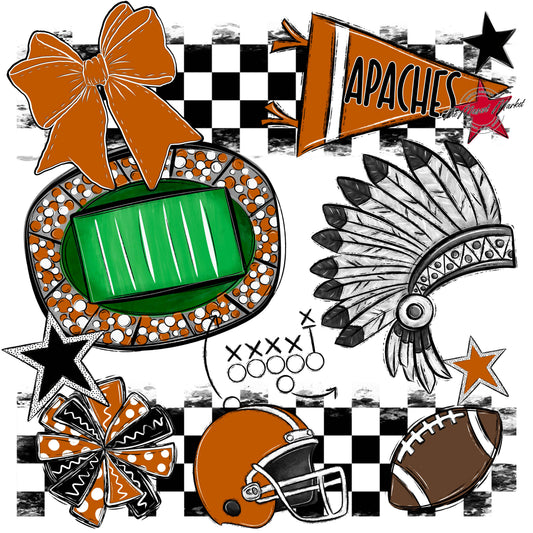 Apaches Checkers Mascot Spirit Design-Burnt Orange