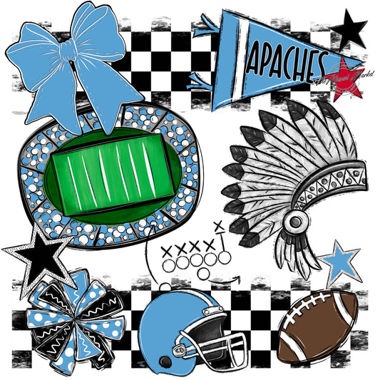 Apaches Checkers Mascot Spirit Design-Carolina Blue