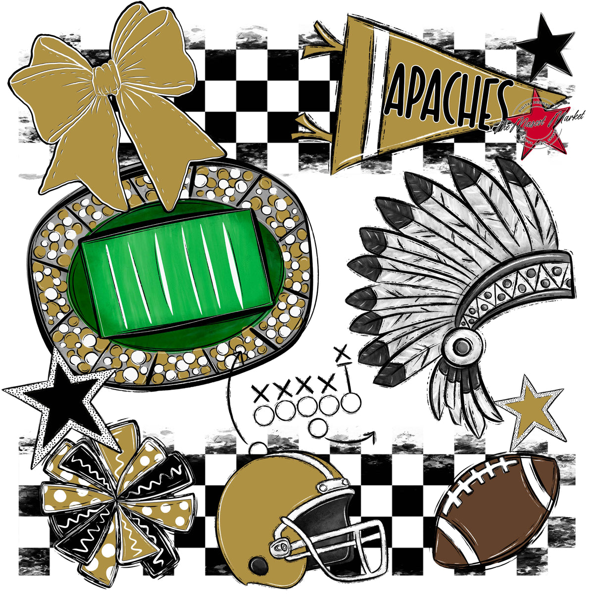 Apaches Checkers Mascot Spirit Design-Gold