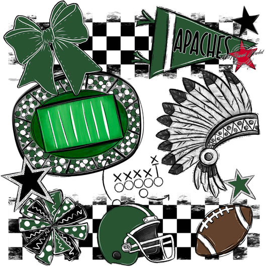 Apaches Checkers Mascot Spirit Design-Green