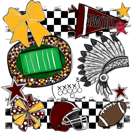 Apaches Checkers Mascot Spirit Design-Maroon & Yellow