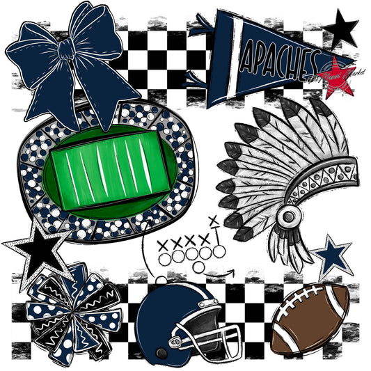 Apaches Checkers Mascot Spirit Design-Navy