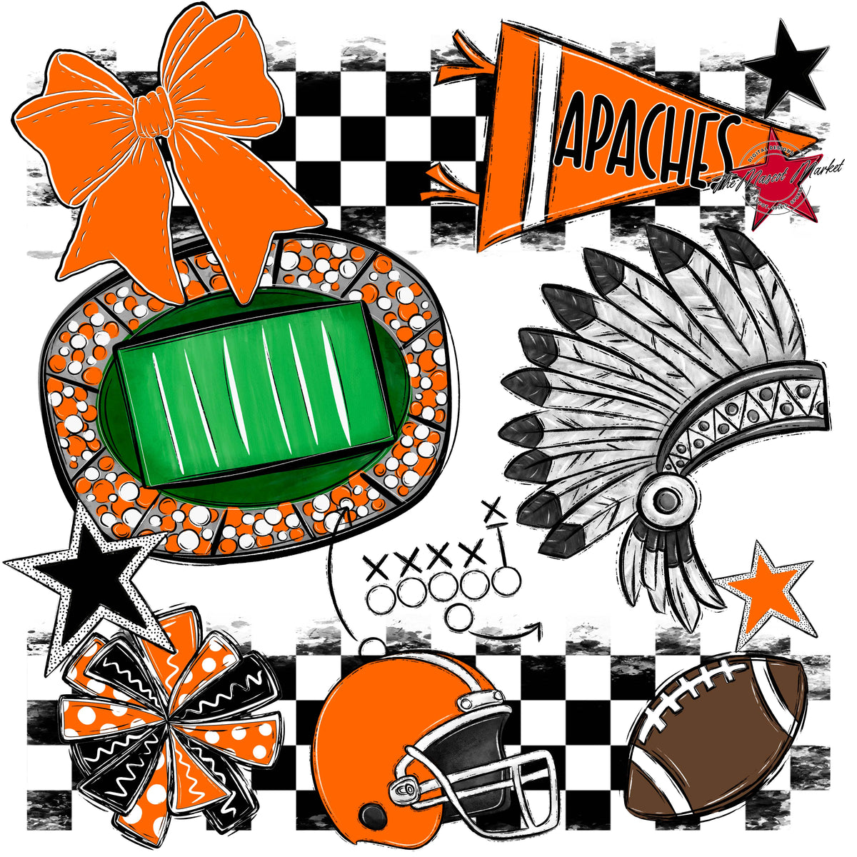 Apaches Checkers Mascot Spirit Design-Orange