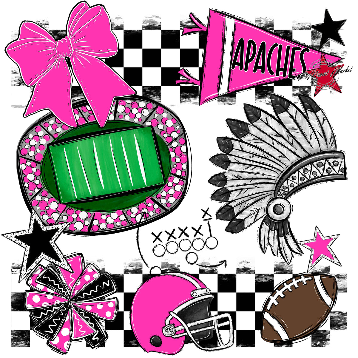 Apaches Checkers Mascot Spirit Design-Pink
