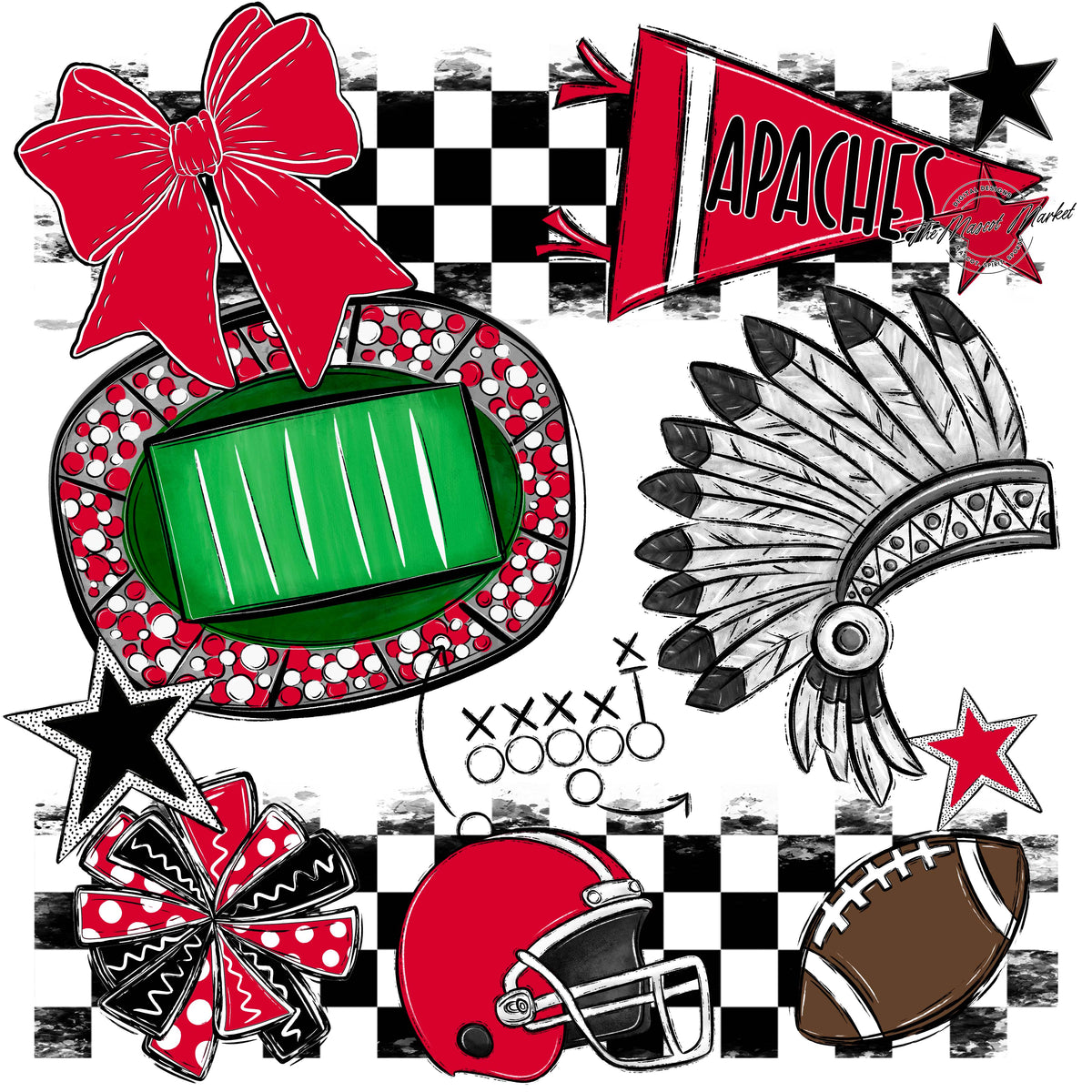 Apaches Checkers Mascot Spirit Design-Red