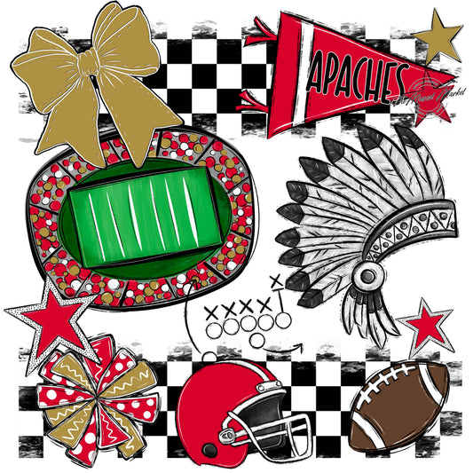 Apaches Checkers Mascot Spirit Design-Red & Gold