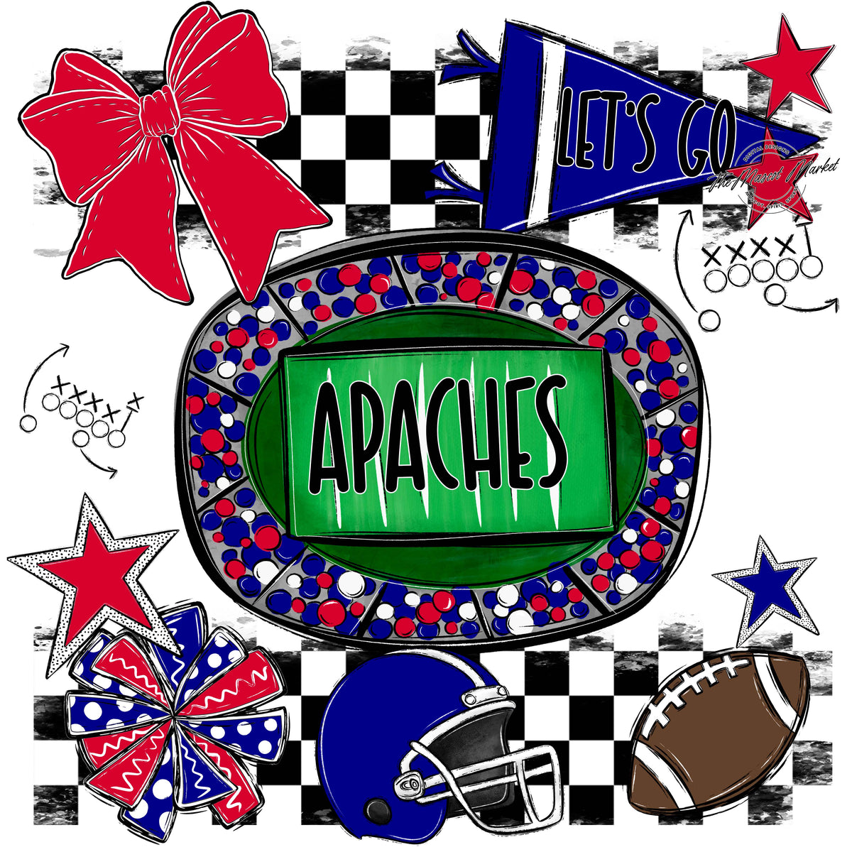 Apaches Checkers Spirit Design-Blue & Red
