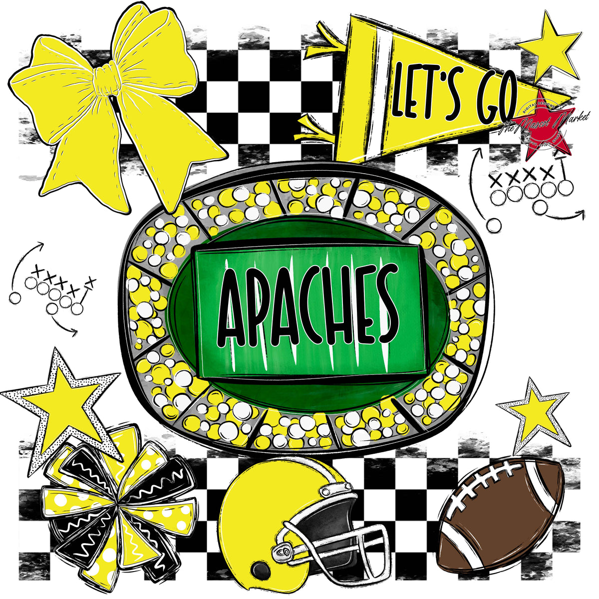 Apaches Checkers Spirit Design-Bright Yellow