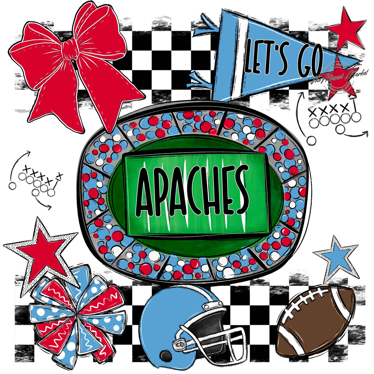 Apaches Checkers Spirit Design-Carolina Blue & Red
