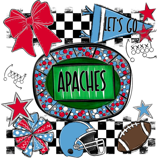 Apaches Checkers Spirit Design-Carolina Blue & Red