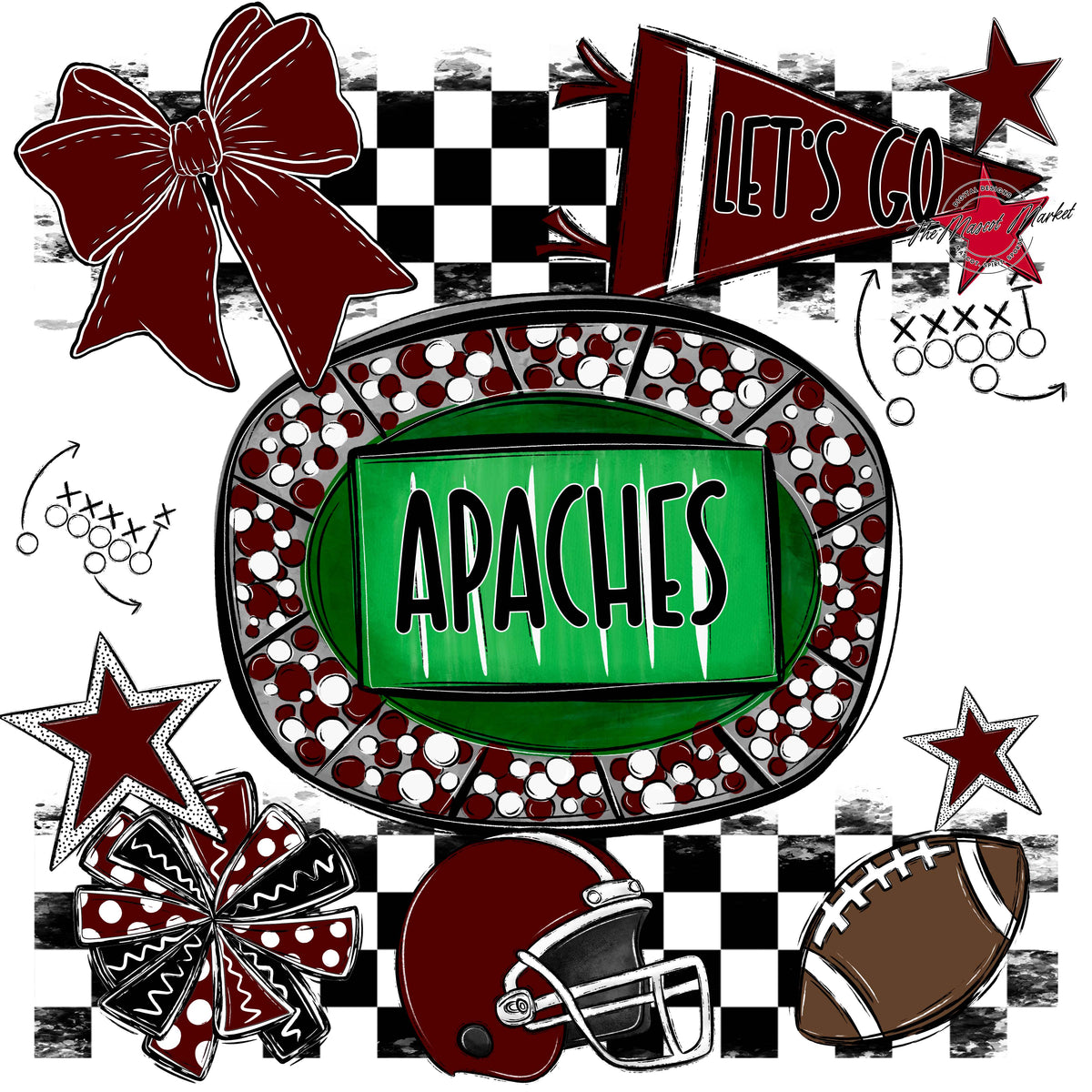 Apaches Checkers Spirit Design-Maroon