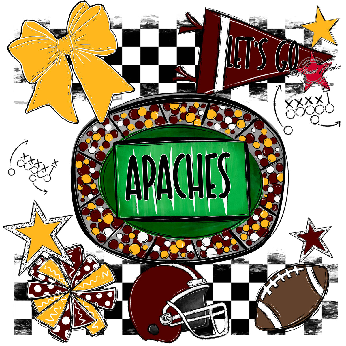 Apaches Checkers Spirit Design-Maroon & Yellow
