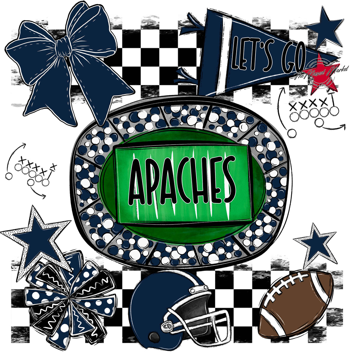 Apaches Checkers Spirit Design-Navy