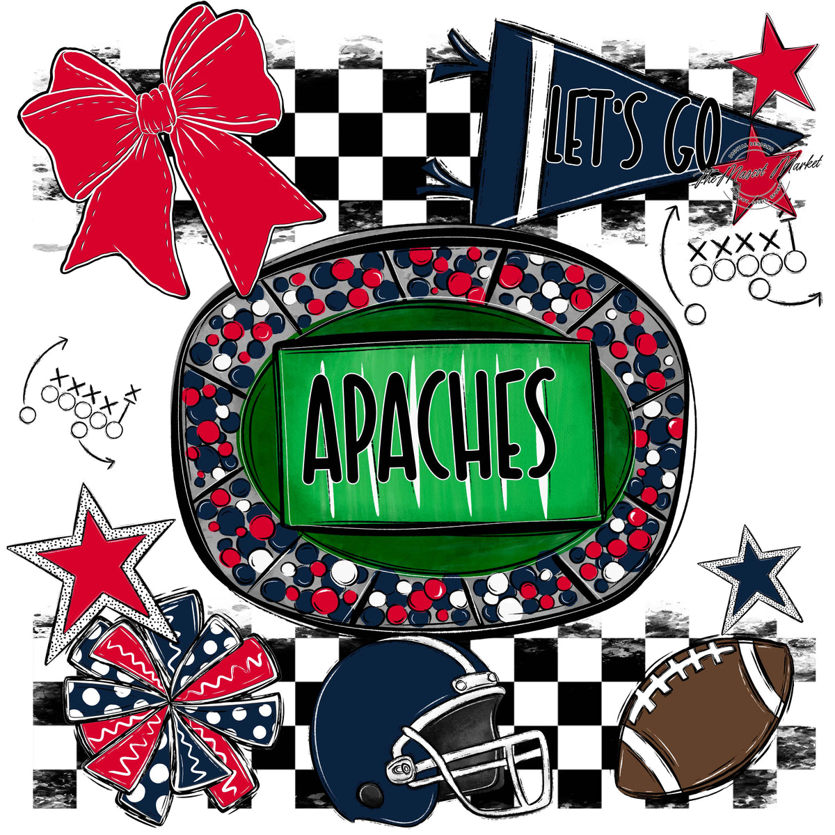 Apaches Checkers Spirit Design-Navy & Red