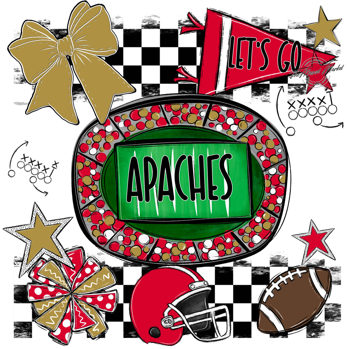 Apaches Checkers Spirit Design-Red & Gold