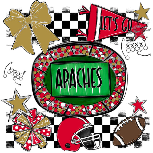 Apaches Checkers Spirit Design-Red & Gold