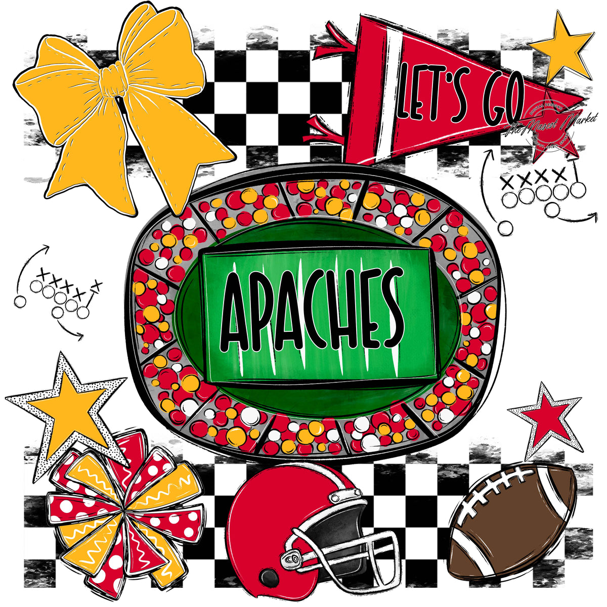 Apaches Checkers Spirit Design-Red & Yellow