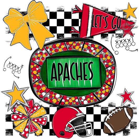 Apaches Checkers Spirit Design-Red & Yellow