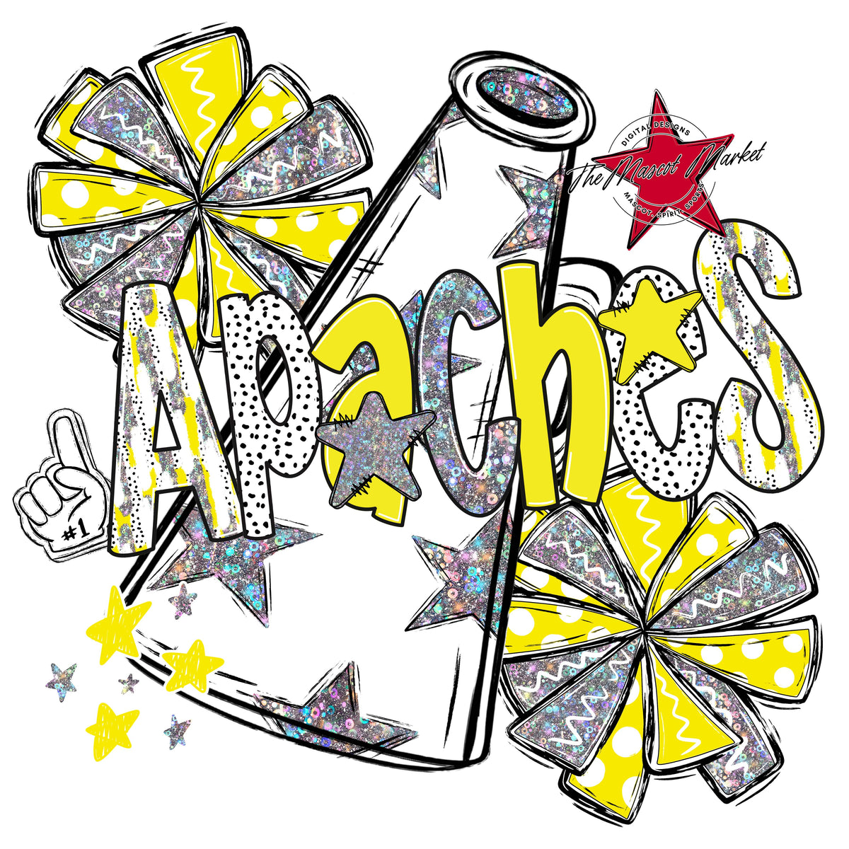 Apaches Cheer Megaphone Scrape-Bright Yellow