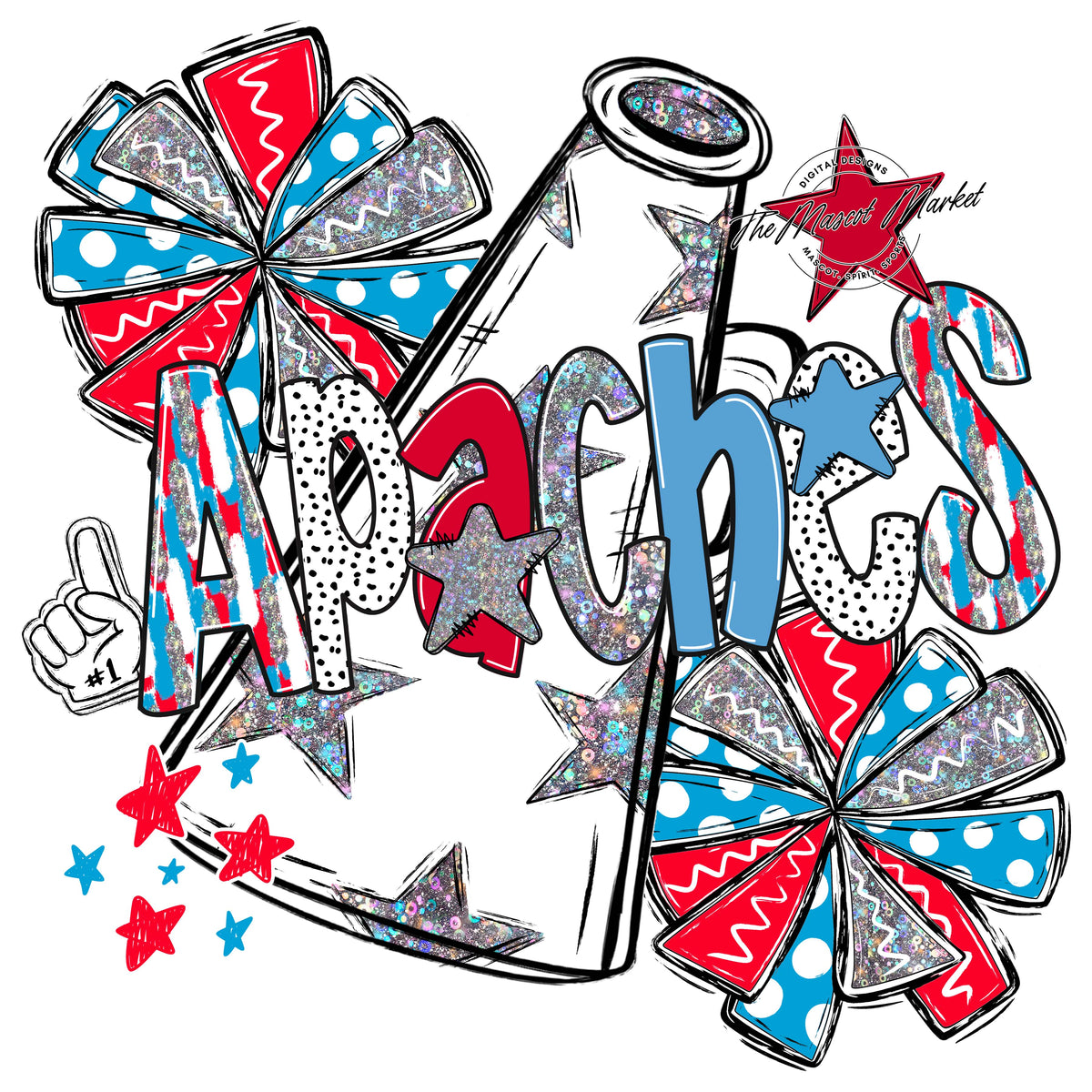 Apaches Cheer Megaphone Scrape-Carolina Blue & Red