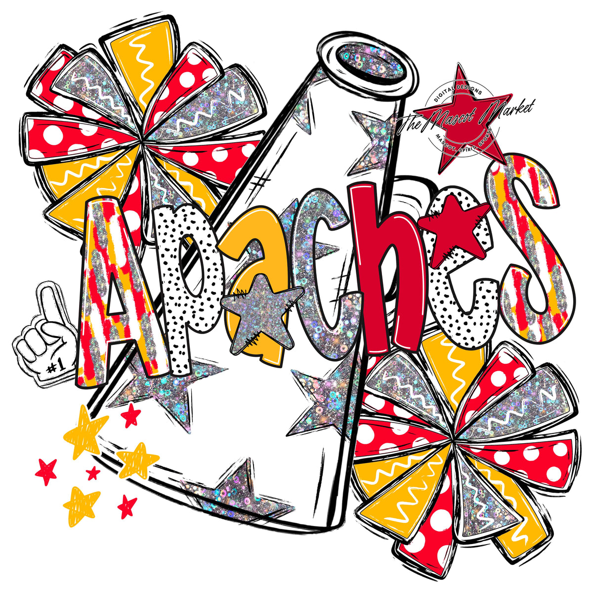 Apaches Cheer Megaphone Scrape-Red & Yellow