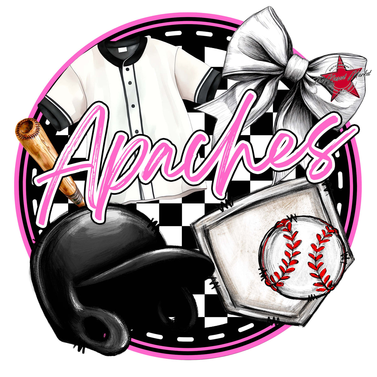Apaches Circle Baseball Design-Baby Pink