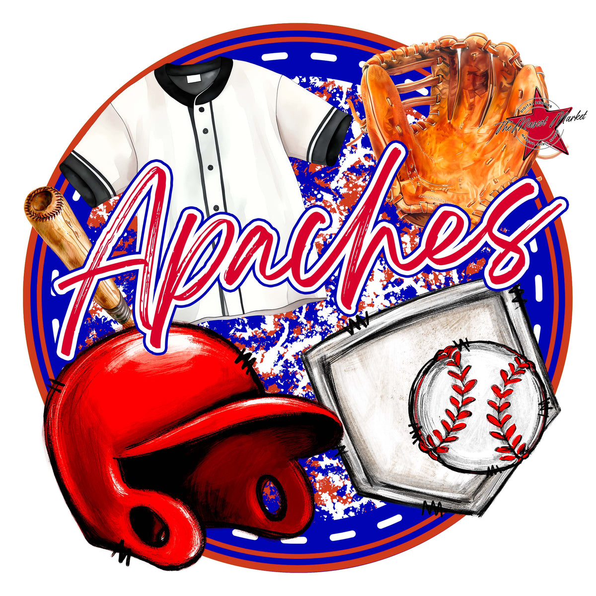 Apaches Circle Baseball Design-Blue & Red