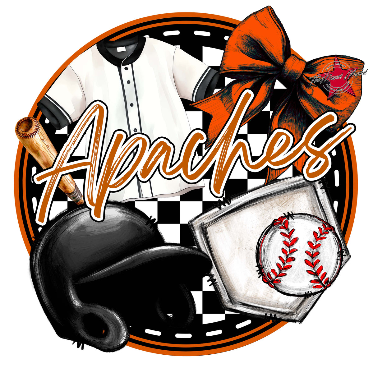 Apaches Circle Baseball Design-Burnt Orange