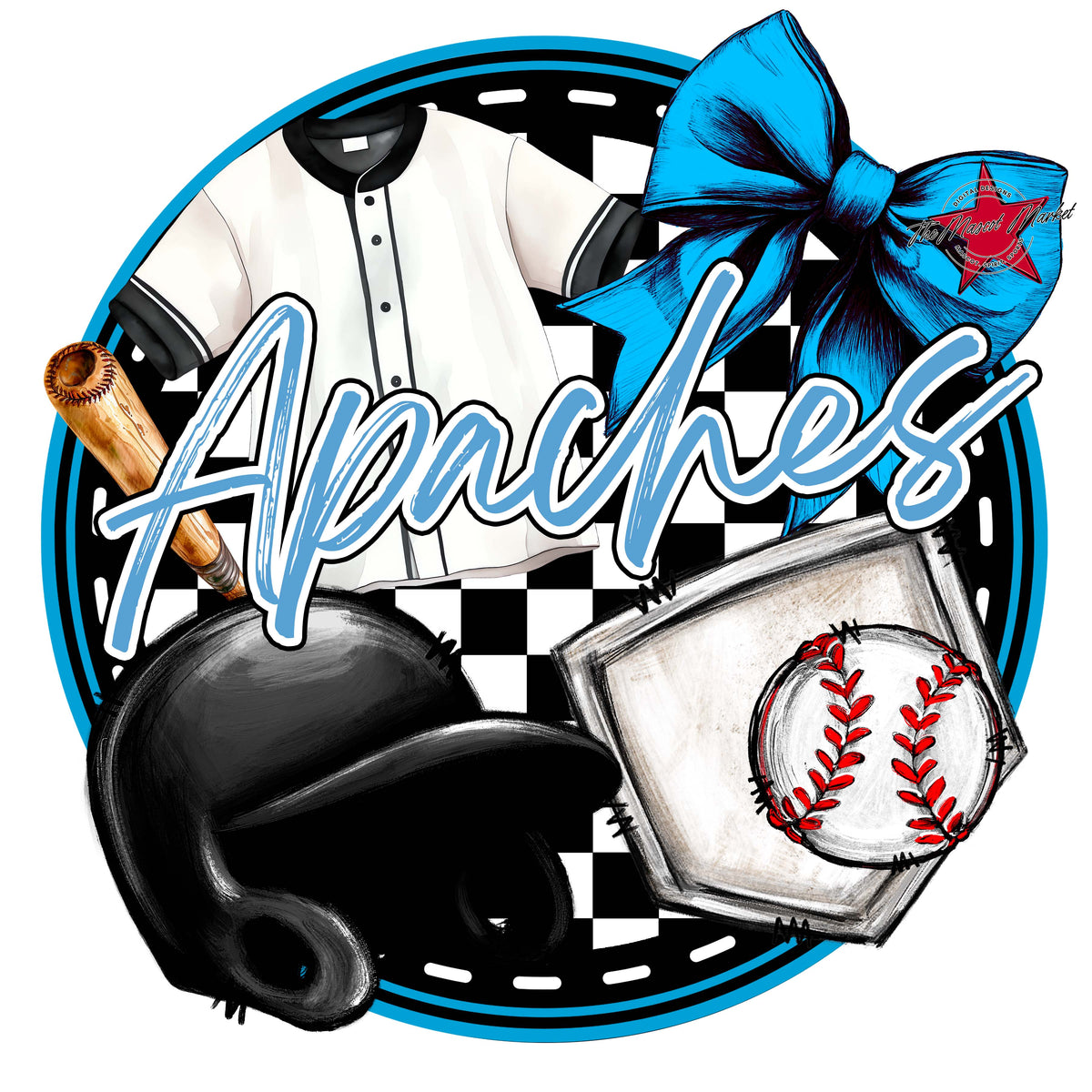 Apaches Circle Baseball Design-Carolina Blue