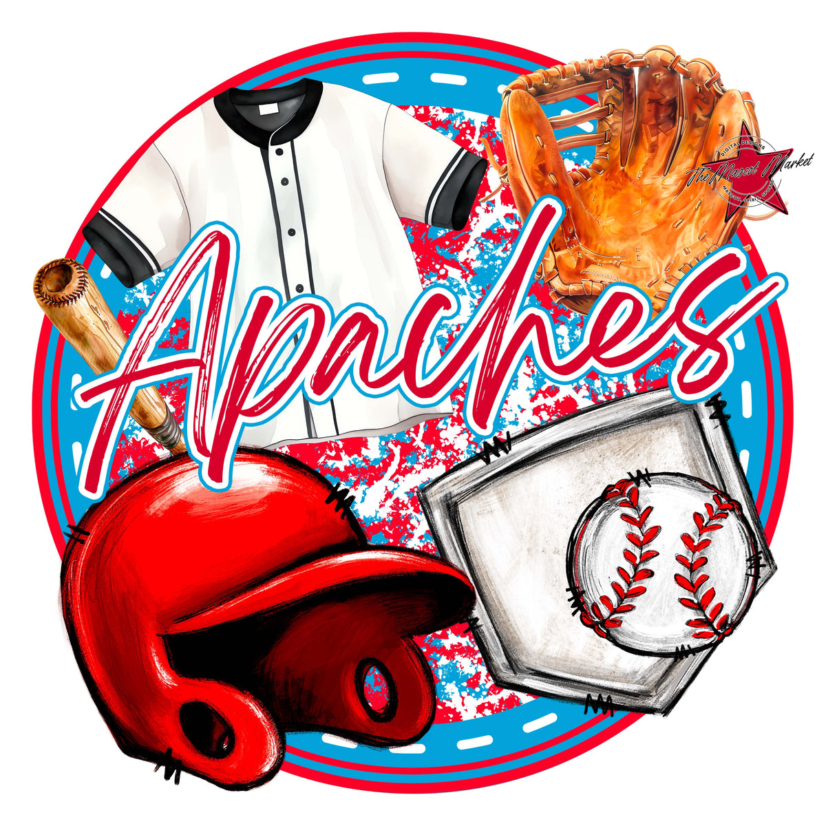 Apaches Circle Baseball Design-Carolina Blue & Red
