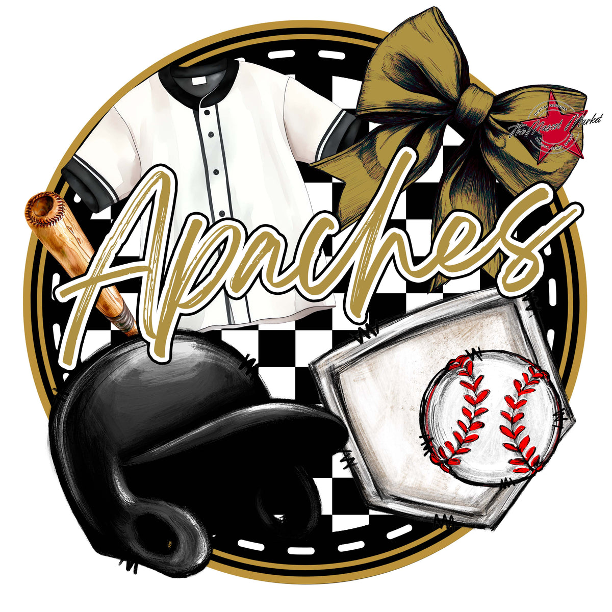 Apaches Circle Baseball Design-Gold