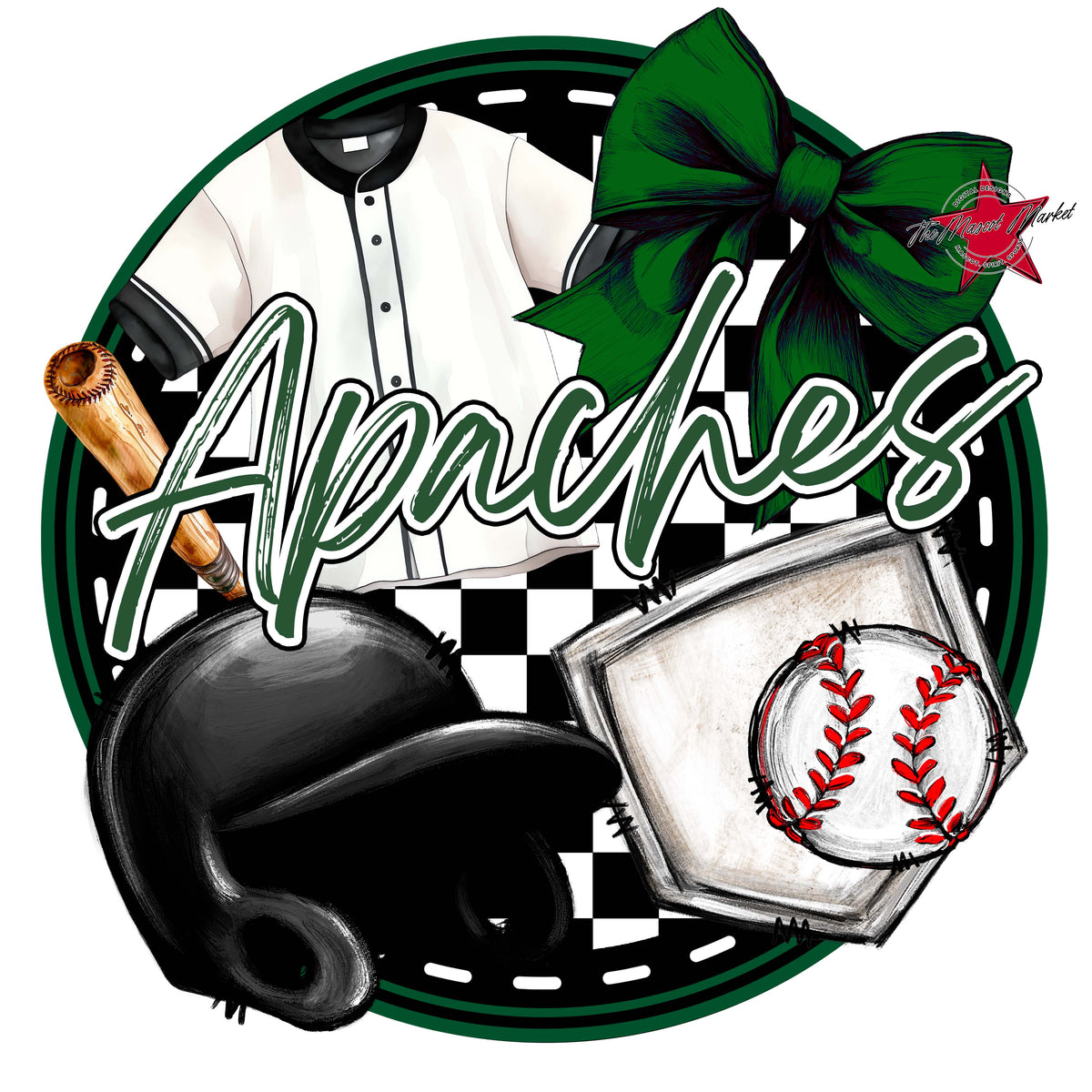Apaches Circle Baseball Design-Green