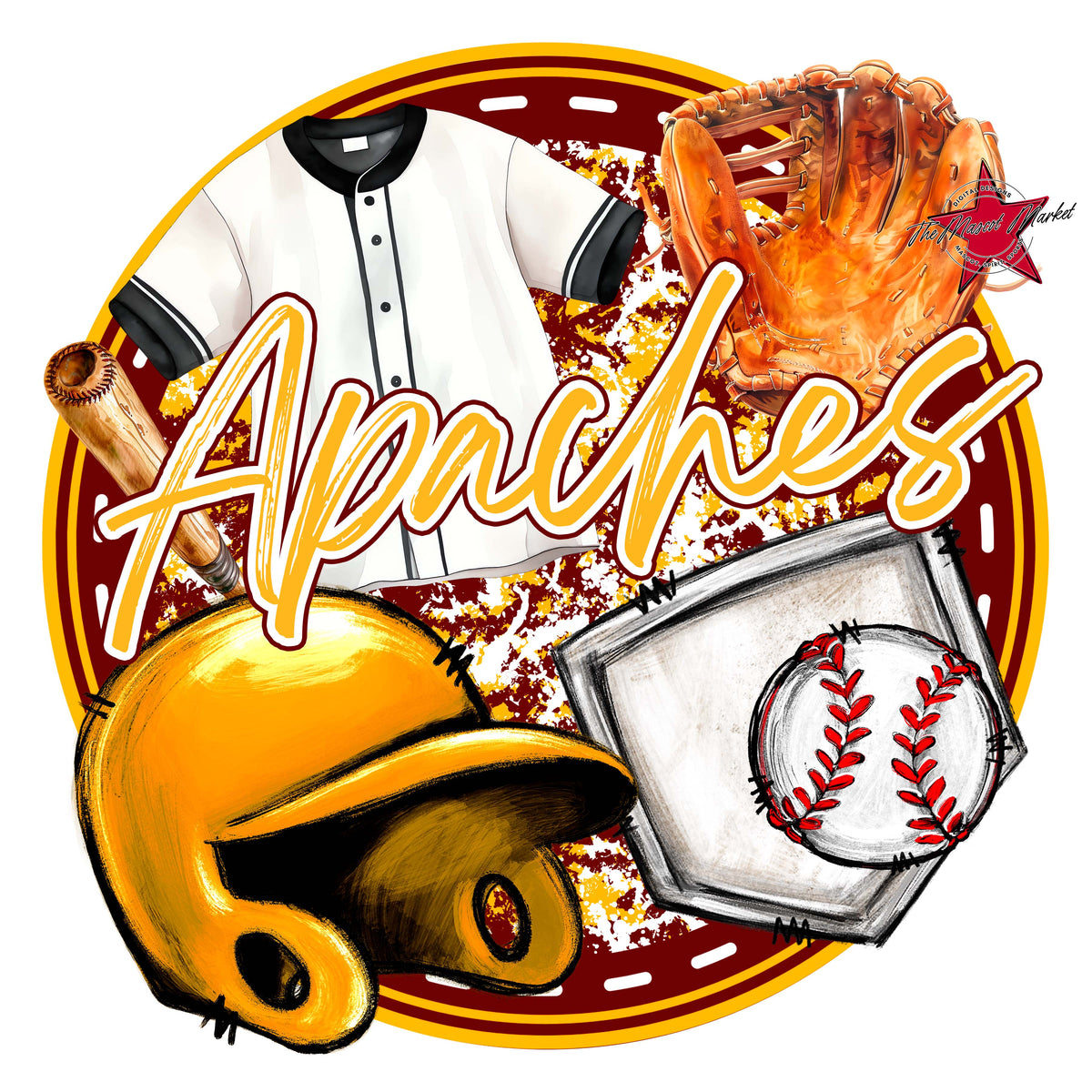 Apaches Circle Baseball Design-Maroon & Yellow