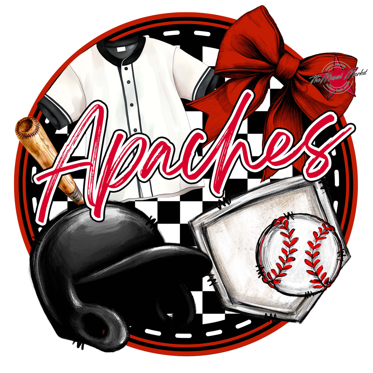 Apaches Circle Baseball Design-Red