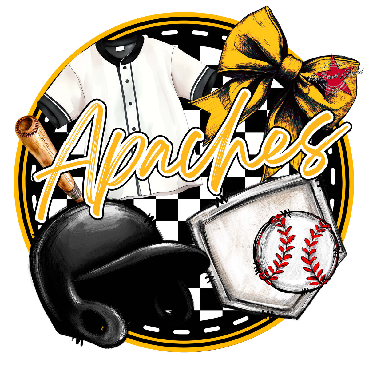 Apaches Circle Baseball Design-Yellow