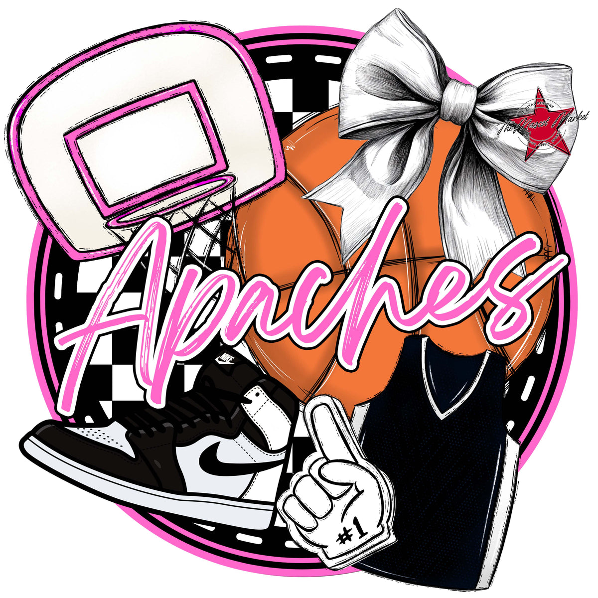 Apaches Circle Basketball Design-Baby Pink