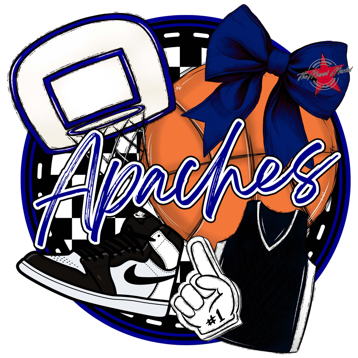 Apaches Circle Basketball Design-Blue