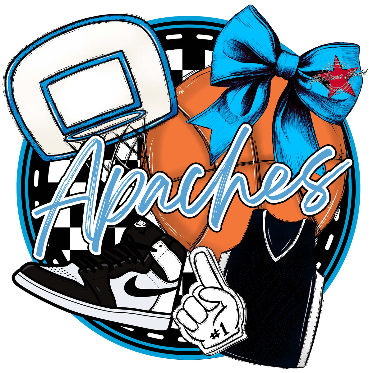 Apaches Circle Basketball Design-Carolina Blue