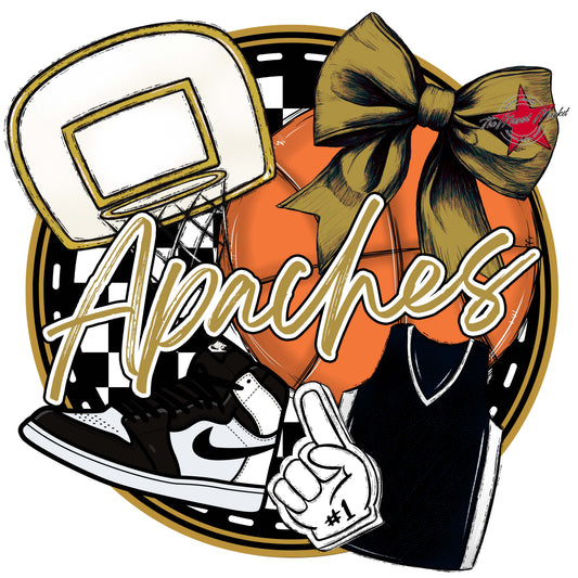 Apaches Circle Basketball Design-Gold
