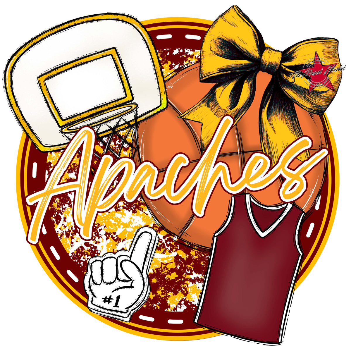 Apaches Circle Basketball Design-Maroon & Yellow