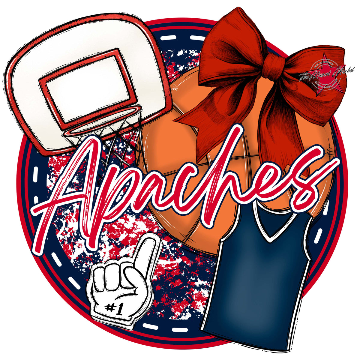 Apaches Circle Basketball Design-Navy & Red
