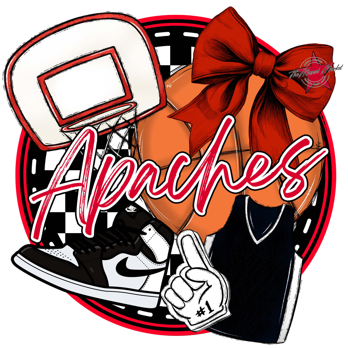 Apaches Circle Basketball Design-Red
