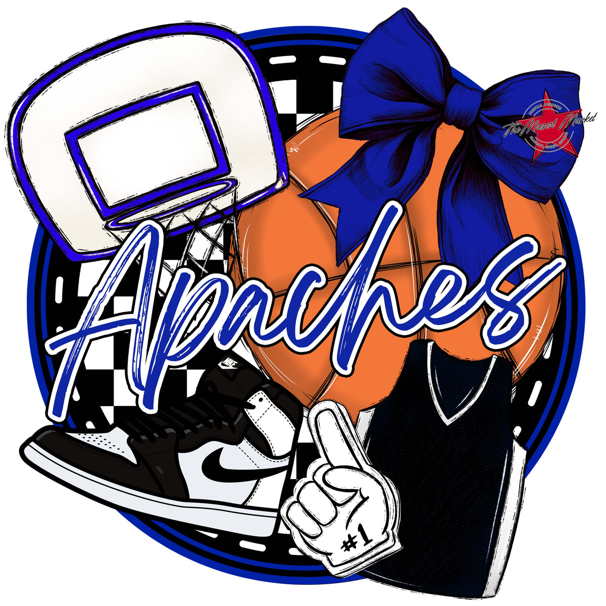 Apaches Circle Basketball Design-Royal Blue