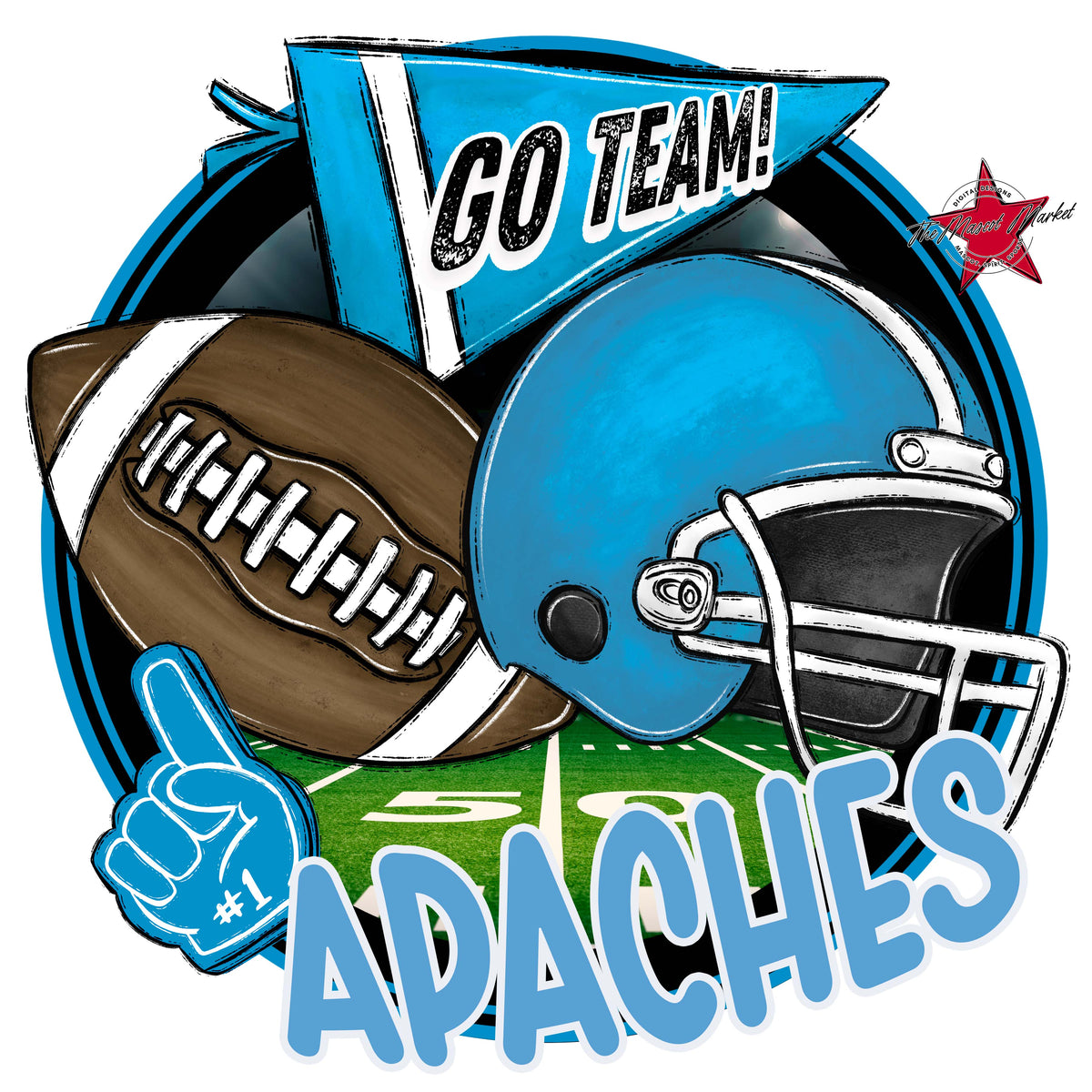 Apaches Circle Football Design-Carolina Blue