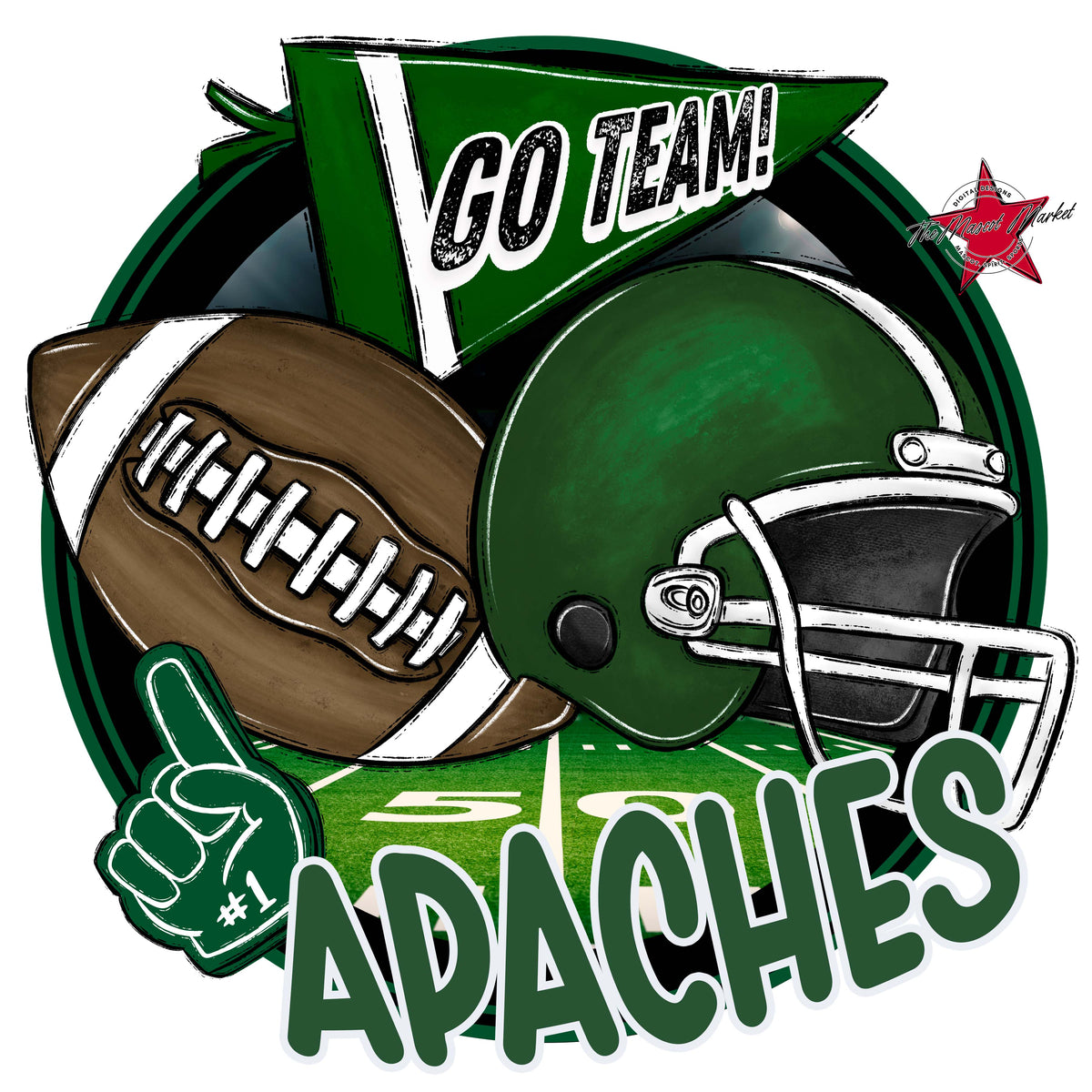Apaches Circle Football Design-Green