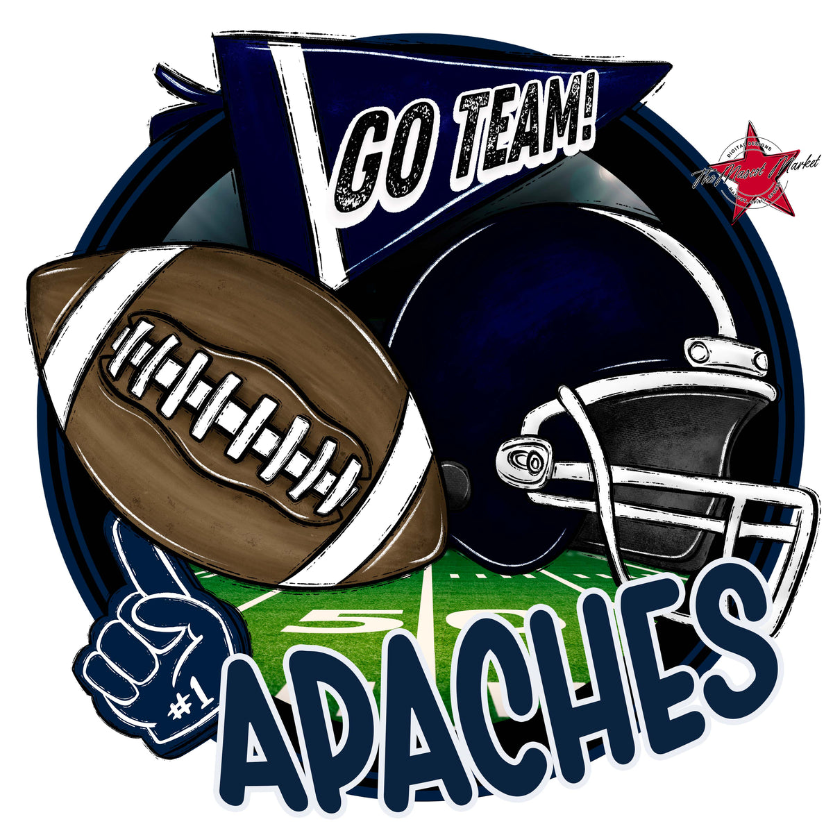 Apaches Circle Football Design-Navy