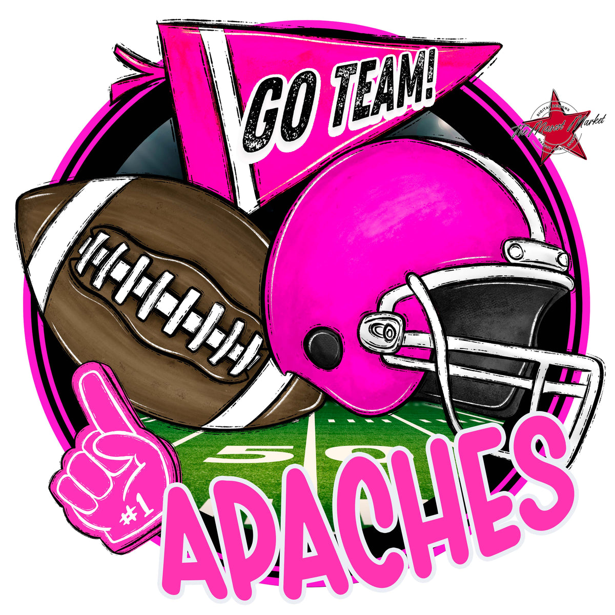 Apaches Circle Football Design-Pink