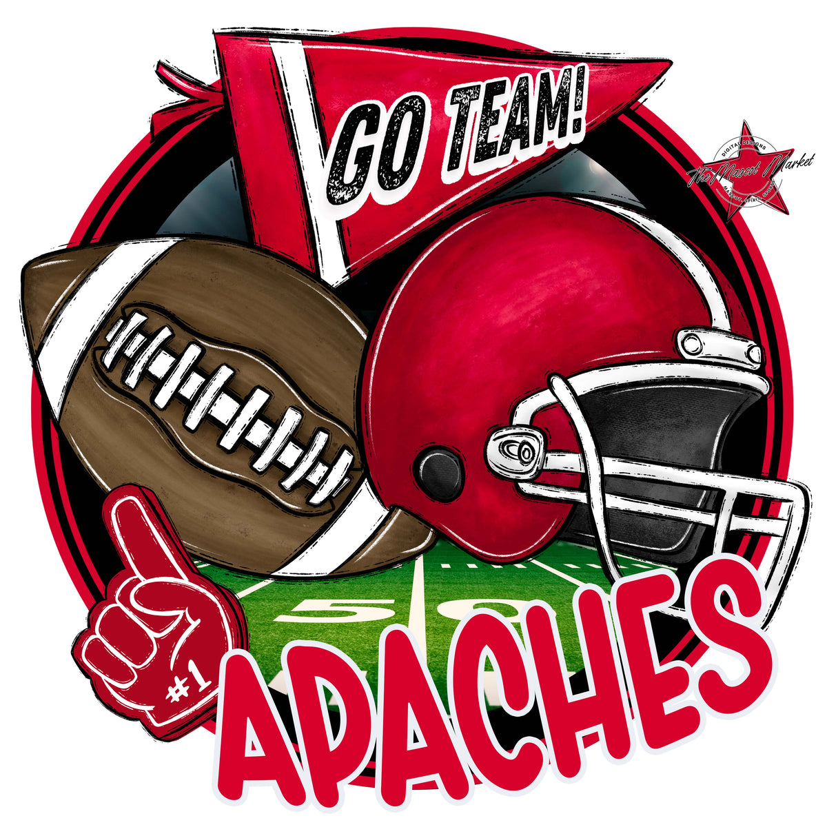Apaches Circle Football Design-Red