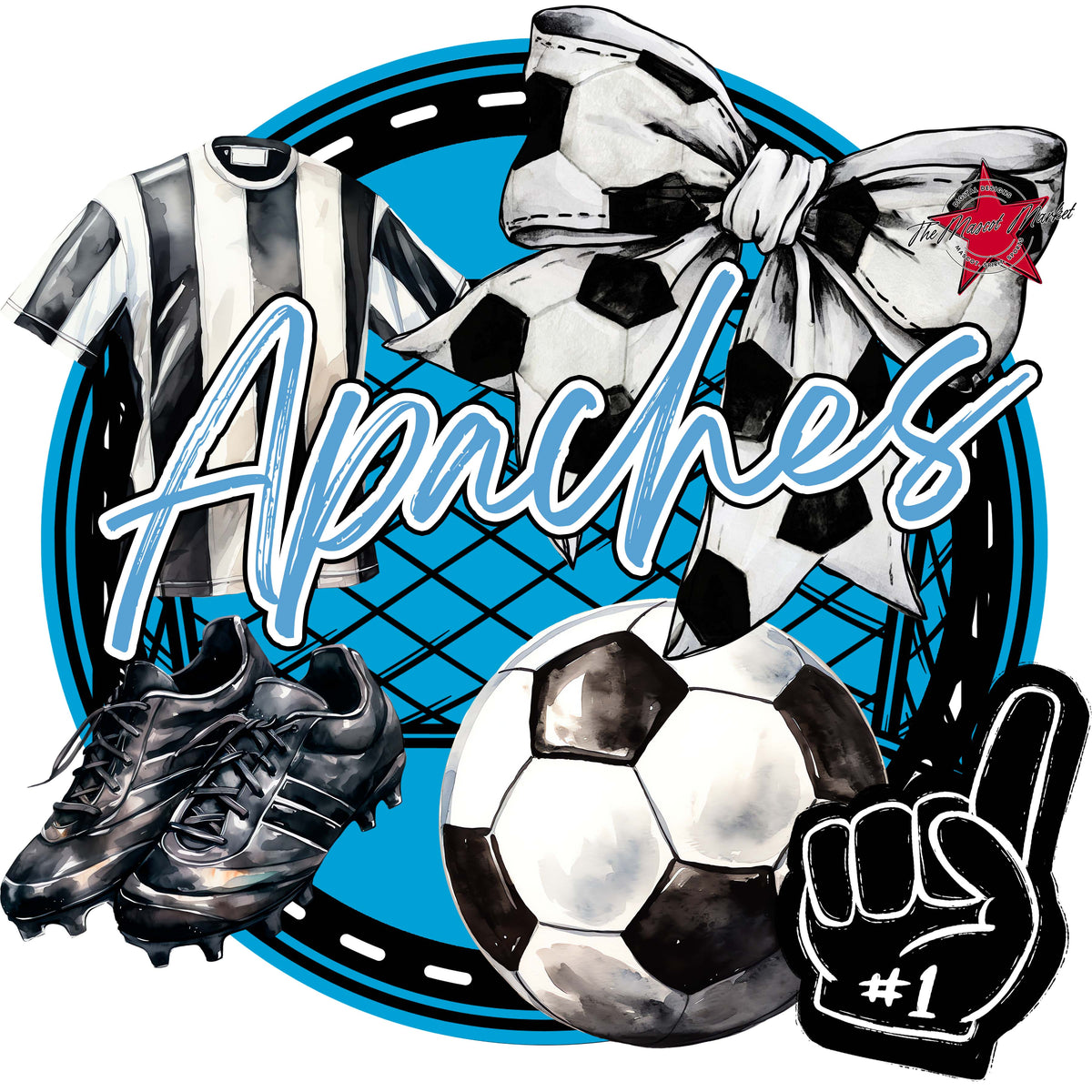 Apaches Circle Soccer Design-Carolina Blue