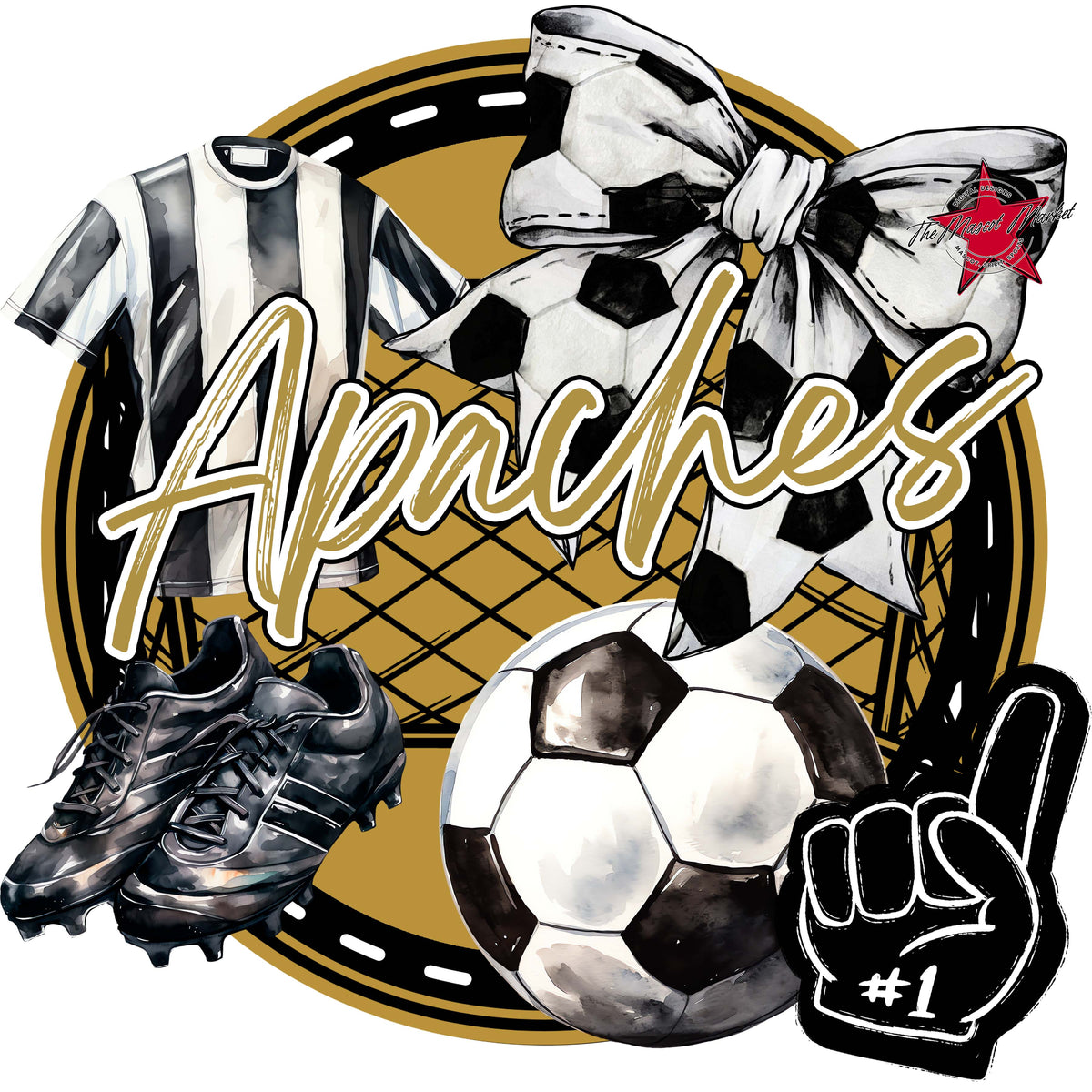 Apaches Circle Soccer Design-Gold